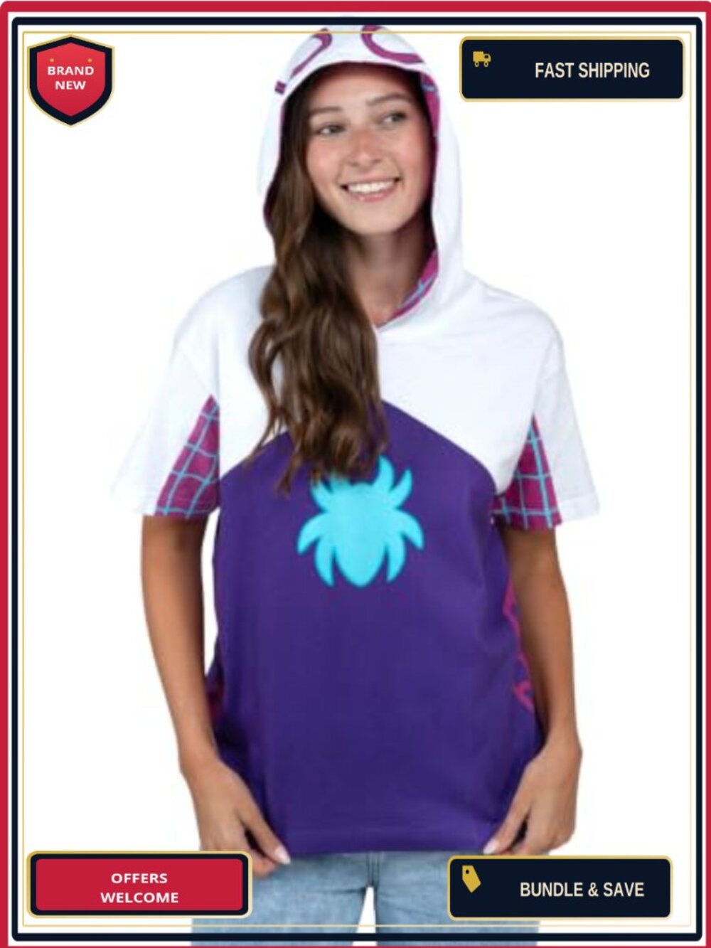 Marvel Spider-Man Hooded Cosplay T-Shirt Short Sleeve Cotton Tee